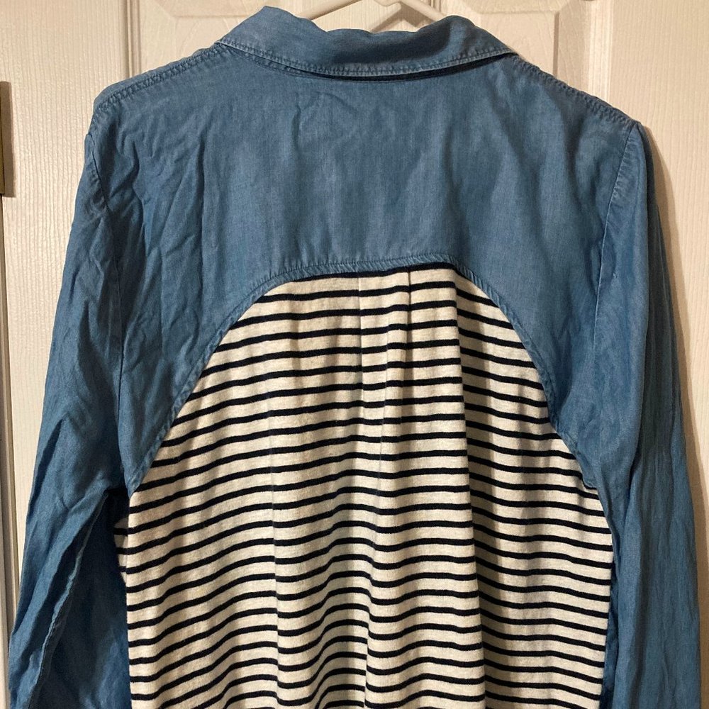 Crown & Ivy Chambray Denim Shirt with Striped Back, Size XL